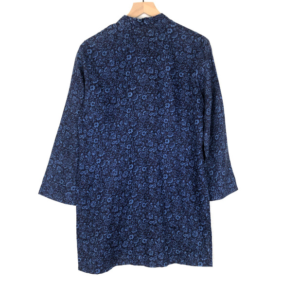 SPRING BREEZE Italian Tunic Sz M Blue Linen Cotton Button Up Mandarin Lagenlook‎ - Picture 2 of 13